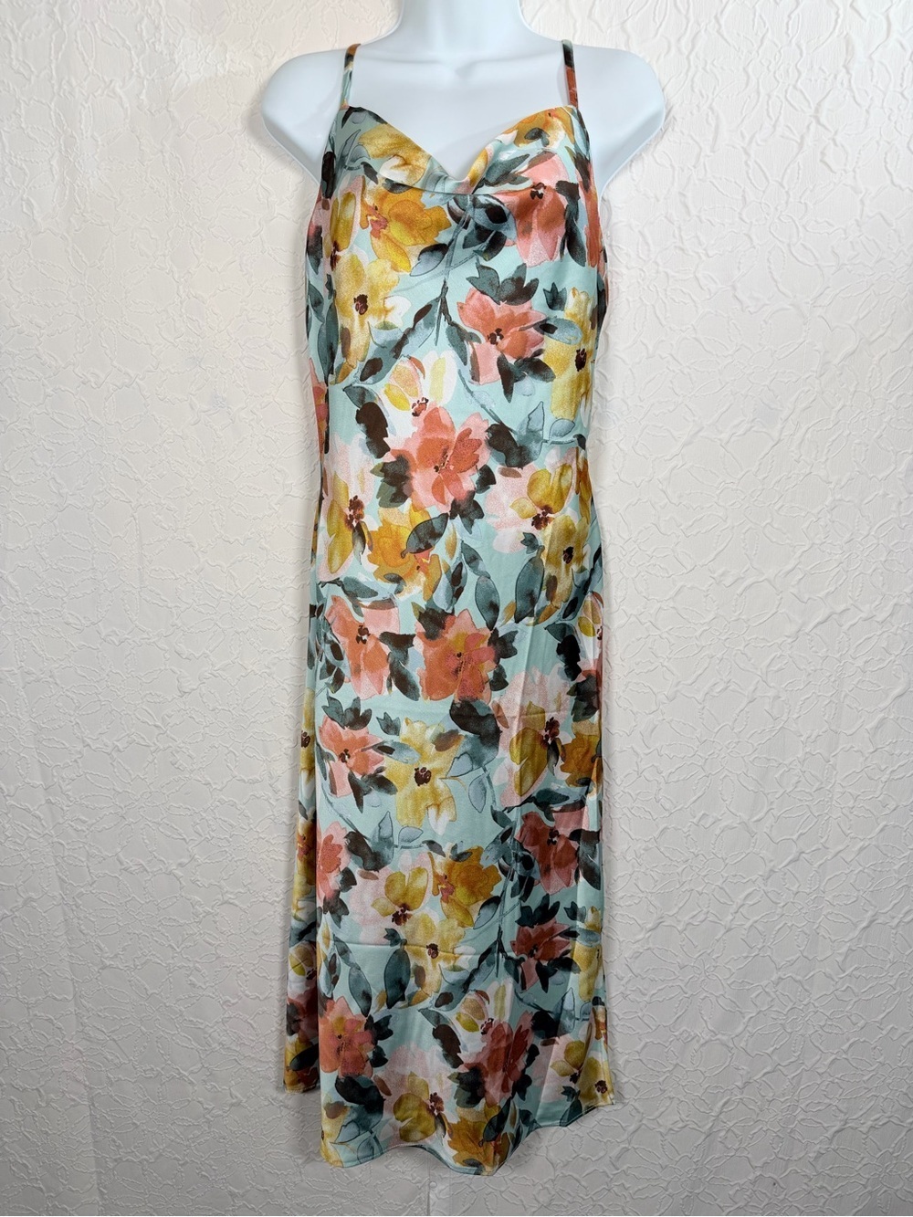 Inspired Hearts Satin Watercolor Floral Drape Dress Sz M